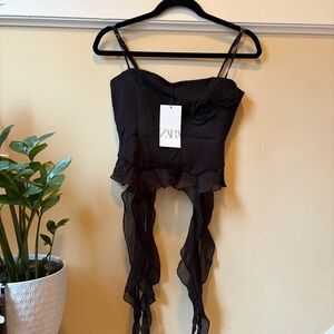 Zara Black Cami with Floral Accents